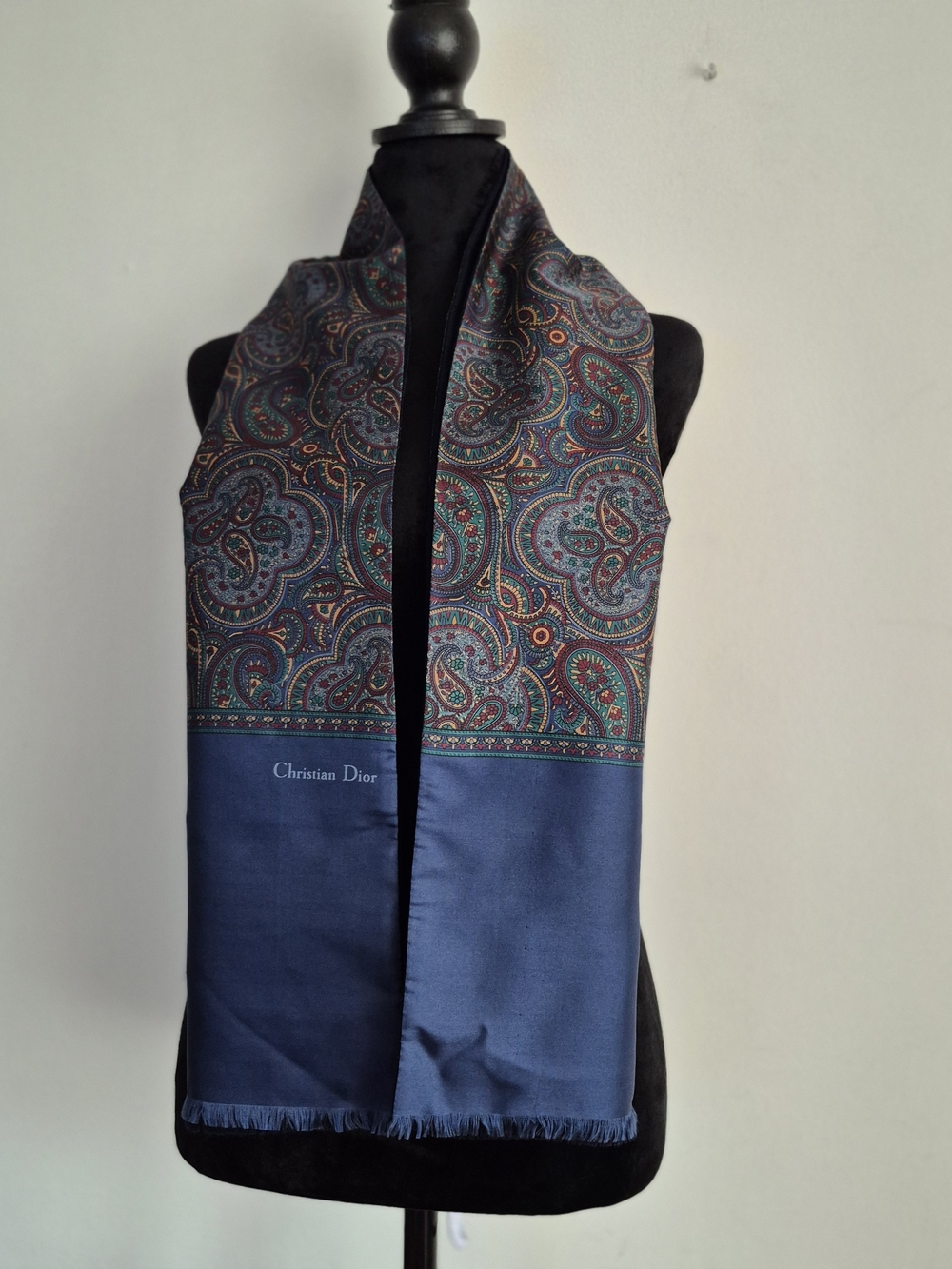 Dior Men’s Navy Silk Scarf with Multicolor Paisley